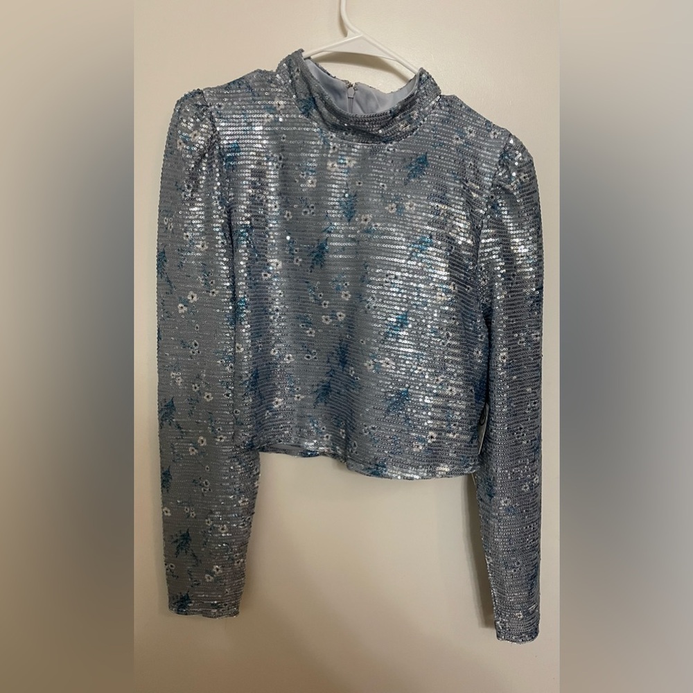 FTF sequin mock neck long sleeve and skirt set